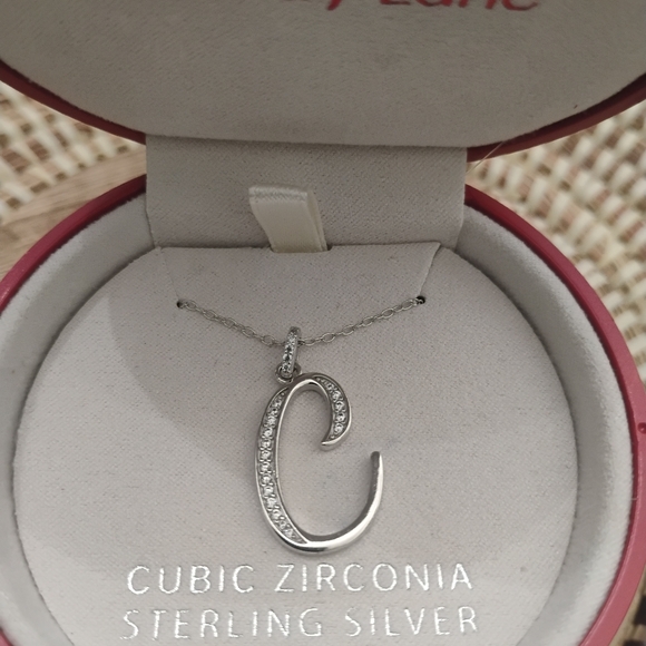 Sterling Silver & Cubic Zirconia Initial C Pendant Necklace in Ornament Box NWT - Picture 3 of 9